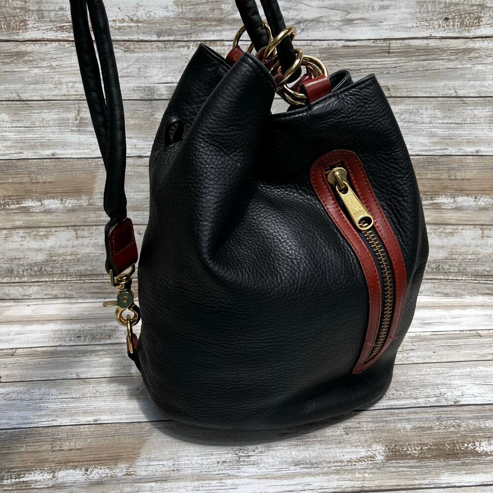 VTG Leather Bucket Purse Pattie Jarrell Black Convertible Sling Western 90s Boho - Picture 2 of 15
